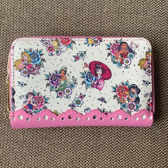 FINAL PRICE! Loungefly Disney Princess Tattoo AOP Zip Around Wallet - Picture 2 of 15